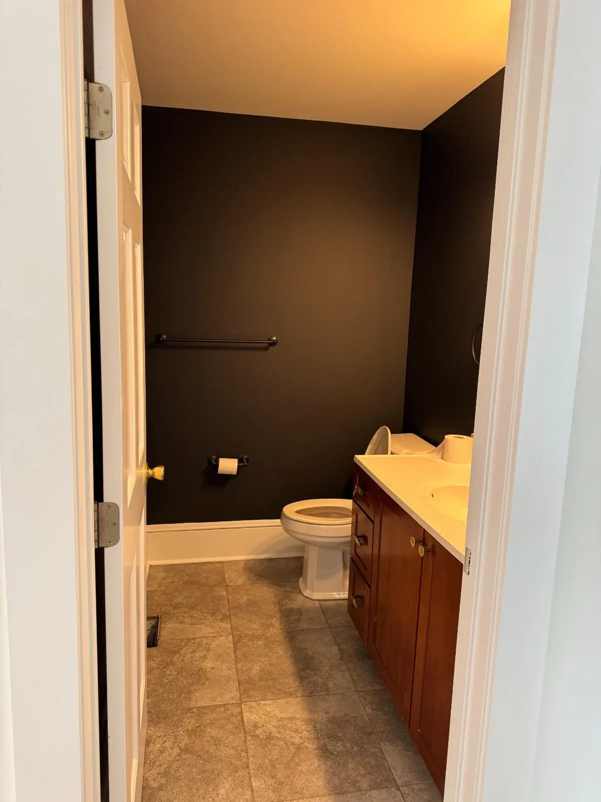 True North Painting interior painting dark charcoal bathroom white trim Chesterland Ohio